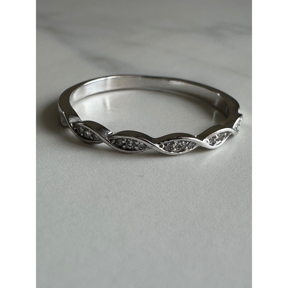 Sterling Silver S925 Infinity Twist Pavé Cubic Zirconia Band Ring Size 11.5